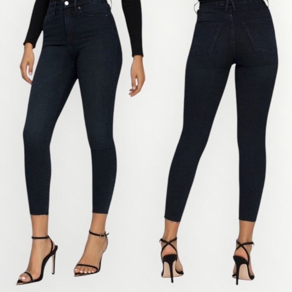 Good American Good Waist Size 2/26 Tapered Leg Denim Jeans Raw Hem in Blue631